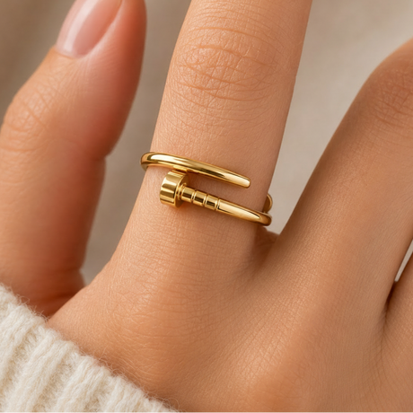 Gold nail wrap ring with a smooth polished band, Jack Gifts Online Lebanon