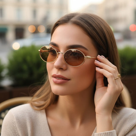 Womens gold oval sunglasses with warm brown gradient lenses, Jack Gifts Online Lebanon