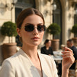 Womens rimless rectangular sunglasses with dark lenses and gold temples, Jack Gifts Online Lebanon
