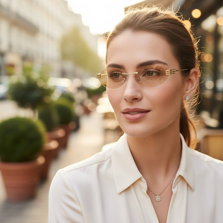 Womens gold rimless frames with softly tinted lenses and block temple detail, Jack Gifts Online Lebanon