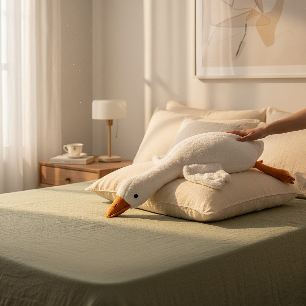 Medium 115cm goose body pillow plush with an orange beak