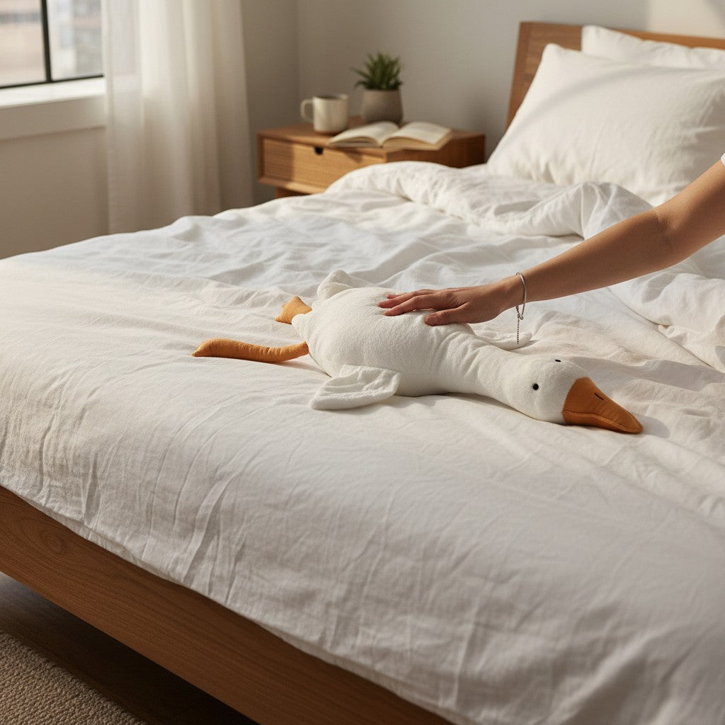 Small 70cm goose body pillow plush with an orange beak