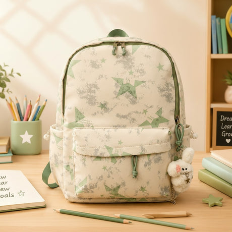 Sage green star print girls school backpack in cream, Jack Gifts Online Lebanon