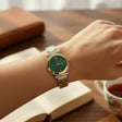 Women's green dial watch with fluted gold bezel and two tone bracelet, Jack Gifts Online Lebanon