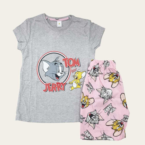 Grey-Pink Tom And Jerry Short PJ
