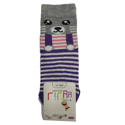Grey And Purple Bear Print Socks