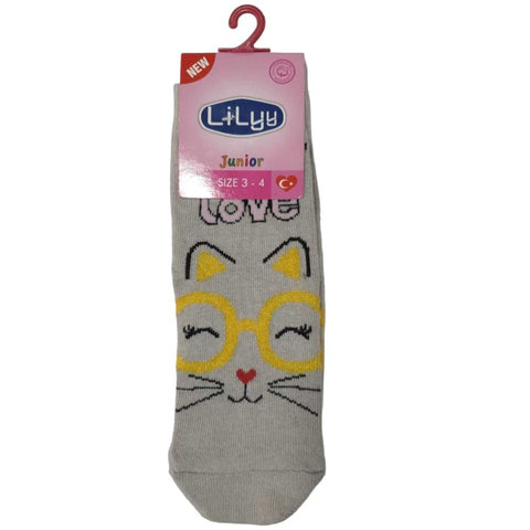 Grey Cat Print Socks