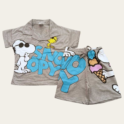 Grey Snoopy Shorts Set 2