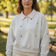 Grey marl polo sweatshirt with pink collar and embroidered flowers, Jack Gifts Online Lebanon