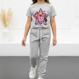 Grey girls set with a girl band star print tee and matching grey jogger pants