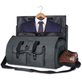 Men's grey duffle bag side view showing zip closure and reinforced base