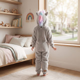Back of the grey sherpa unicorn onesie showing the mane running down the hood