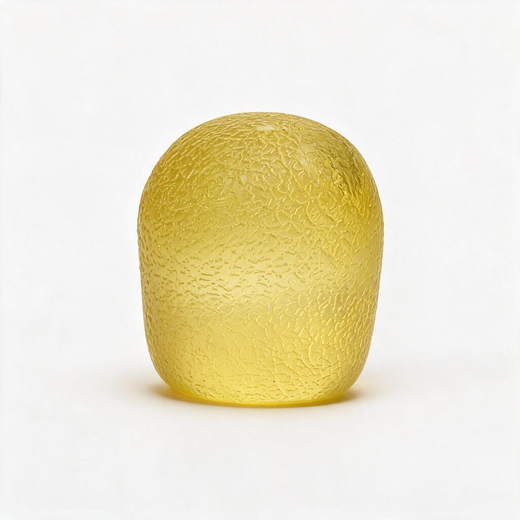 Yellow gumdrop squishy standing upright with a pebbled sugar texture
