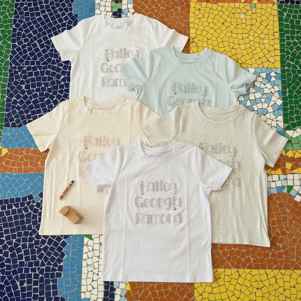 Women's beaded Hailey Georgia Ramona name t-shirts in five colours – Jack Gifts Online Lebanon