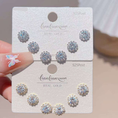 Three pairs of halo cluster crystal stud earrings, Jack Gifts Online Lebanon