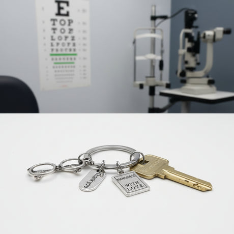 Keychain with glasses charms and Handmade With Love and Thank You plaques