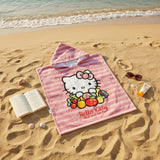 Pink Hello Kitty fruit print hooded towel poncho for kids