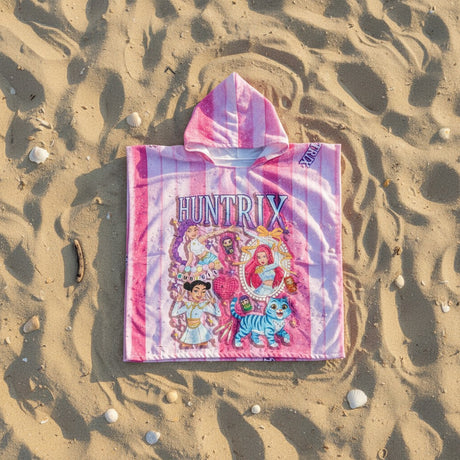 Pink Huntrix girl group hooded towel poncho for kids