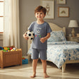 Kids grey football pajama short set with graphic tee and matching shorts