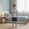 Kids light blue panda graphic tee and navy shorts pajama set