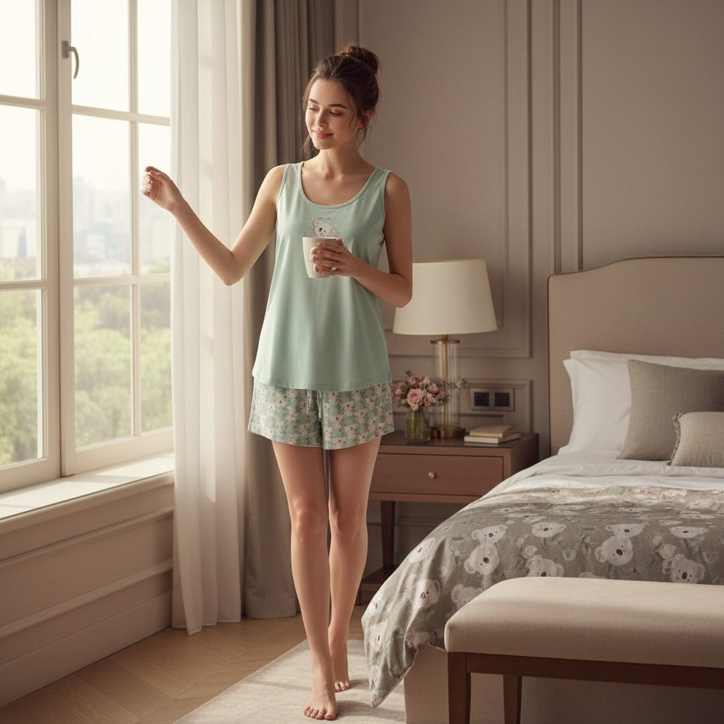 Women's light green koala pyjama set - soft homewear gift - Jack Gifts Lebanon