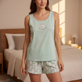 Light green tank top and koala shorts set - close-up detail