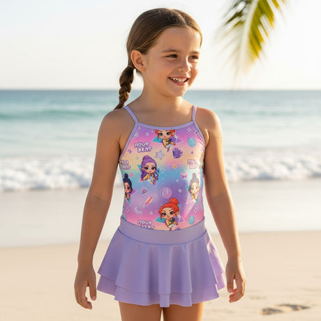 Girls K-pop print swimsuit with lilac frilly skirt on the beach – Jack Gifts Online Lebanon