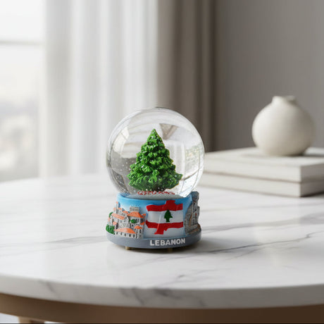 Lebanon snow globe with a cedar tree inside and a flag painted base