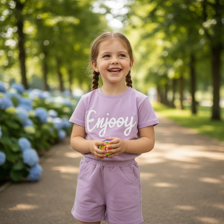 Girls lavender Enjooy print tee and matching shorts set, Jack Gifts Online Lebanon