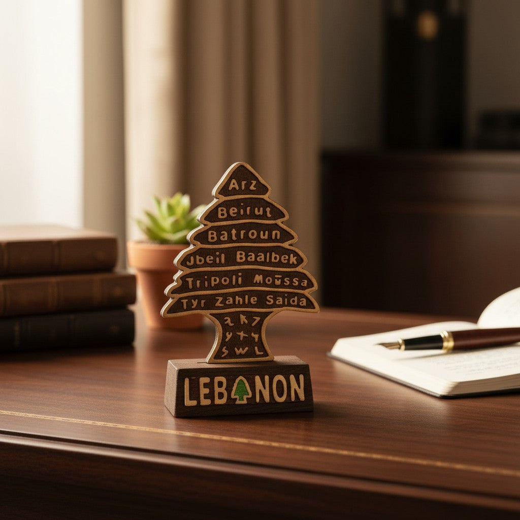 Cedar tree desk statue carved with Lebanese town names, Jack Gifts Online Lebanon