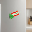 Waving enamel flag magnet in red and white with a green cedar tree at one end