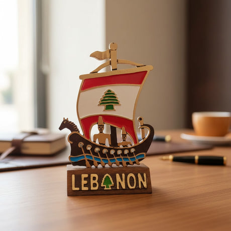Phoenician ship desk statue with Lebanese flag sail, Jack Gifts Online Lebanon