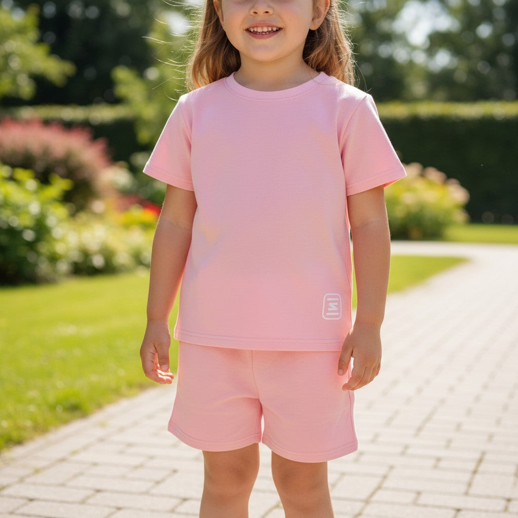 Girl in plain light pink tee and matching shorts set, Jack Gifts Online Lebanon