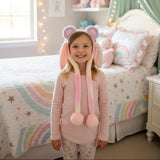Lilac and cream animal ear headband with pastel ombre hanging ears and pink pom poms