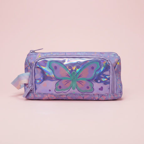 Lilac butterfly pencil case with holographic front pocket