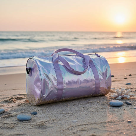 Lilac holographic kids beach duffle bag on the sand, Jack Gifts Online Lebanon