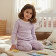 Girl in a lilac pointelle knit pyjama set with lace trim neckline, Jack Gifts Online Lebanon