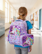 Lilac unicorn backpack set with lunch bag and mini coin pouch