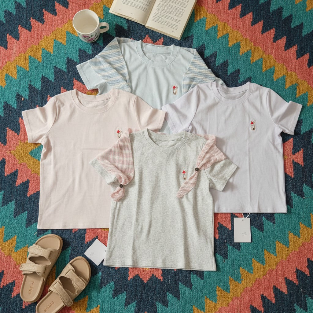 Women's little house embroidered t-shirts in grey, pink, blue and light purple – Jack Gifts Online Lebanon