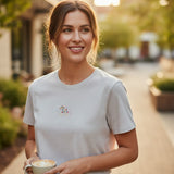 Grey little llama embroidered women's t-shirt