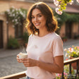 Pink little llama embroidered women's t-shirt
