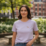 Purple little llama embroidered women's t-shirt