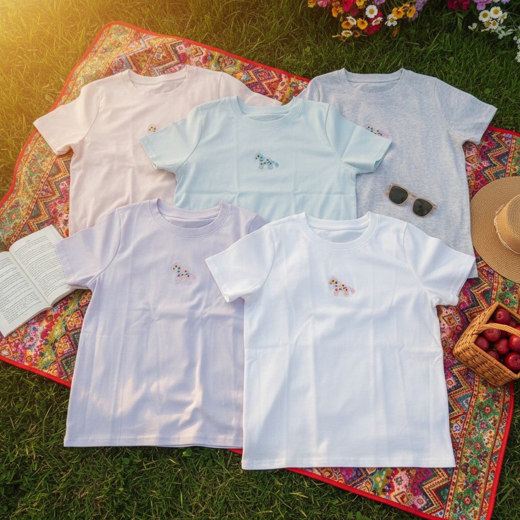 Women's little llama embroidered t-shirts in pink, blue, white, grey and purple – Jack Gifts Online Lebanon
