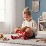 Kids red and white checkered knee high socks with Looney Tunes character prints and red cuffs