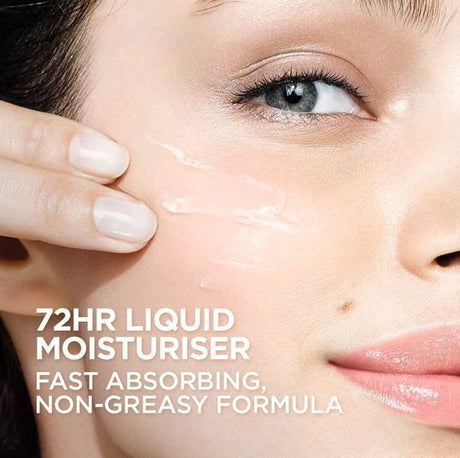 Close up of the aloe water gel texture applied under a model's eye