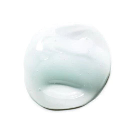 Pale aqua aloe water gel texture swatch on a white background