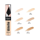 Infallible concealer shade chart with six swatches from Ivory to Almond