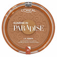 Round L'Oreal Paris La Terra bronzer compact in deeper shade 03 with a clear lid and embossed powder