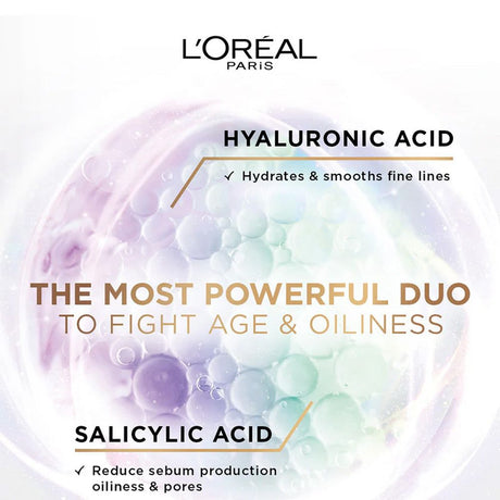 Hyaluronic and salicylic acid duo graphic for fighting signs of age and oiliness