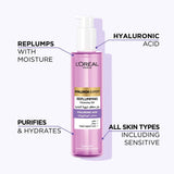 Cleansing gel bottle labelled replumps, purifies and hydrates for all skin types
